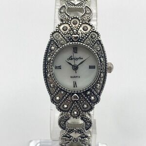 Lexington Women's Marcasite Watch 21mm Silver Tone MOP Dial New Battery 6.75"